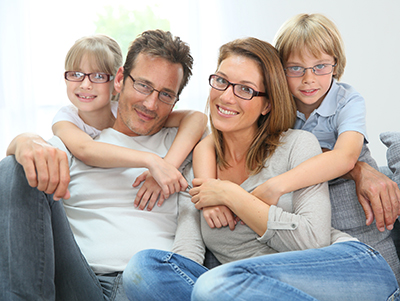 Family all wearing eyeglasses