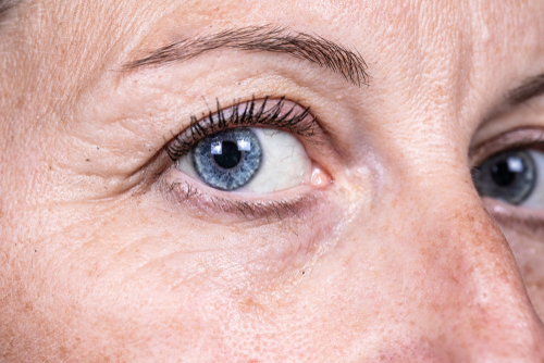 close up shot of a womans blue eyes