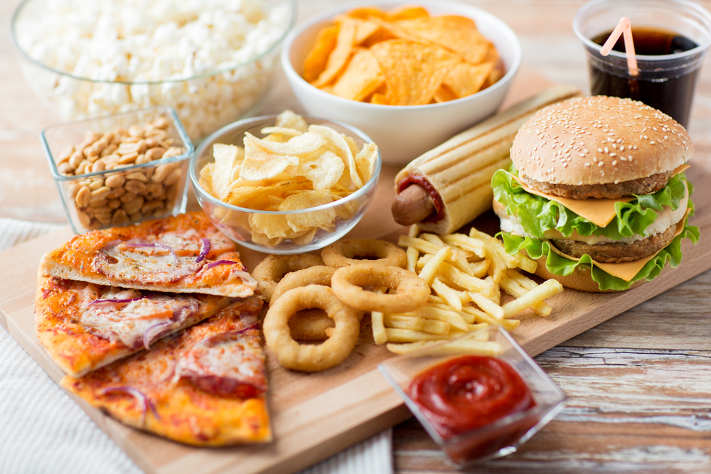 A tray full of processed foods